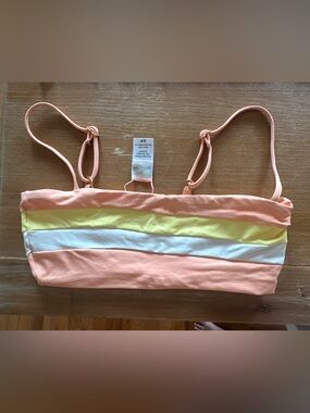 l*space Peach Yellow White Striped Bandeau Bikini Top